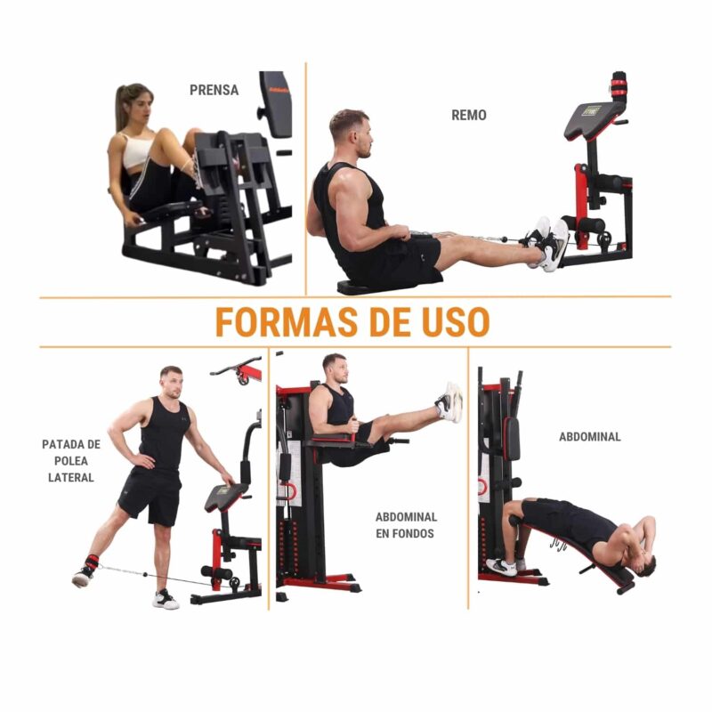 MINI GYM 3 ESTACIONES CON PRENSA MHG6320P (6 PIEZAS) - Imagen 7