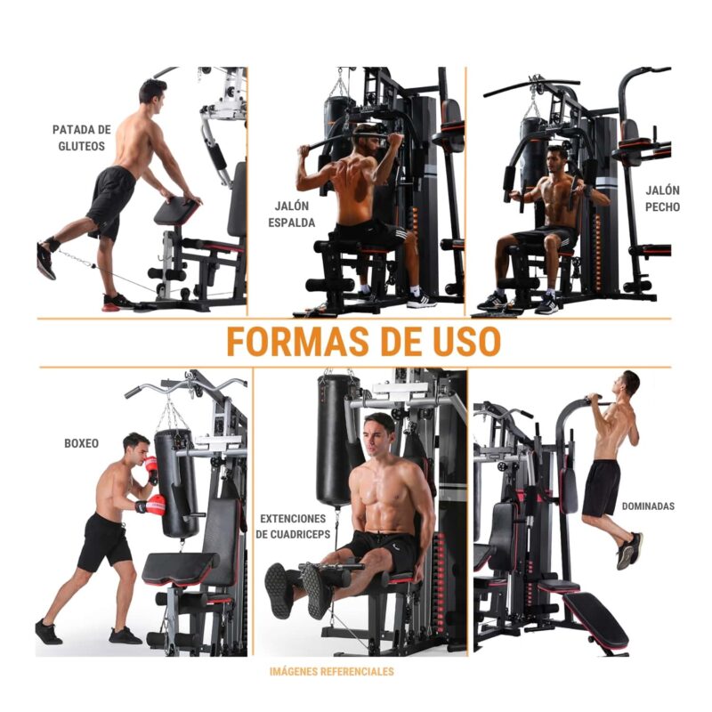 MINI GYM 3 ESTACIONES CON SACO DE BOX MHG6310P (6 PIEZAS) - Imagen 6